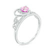 Thumbnail Image 2 of 5.0mm Heart-Shaped Lab-Created Pink Sapphire and Diamond Accent Tiara Ring in 10K White Gold