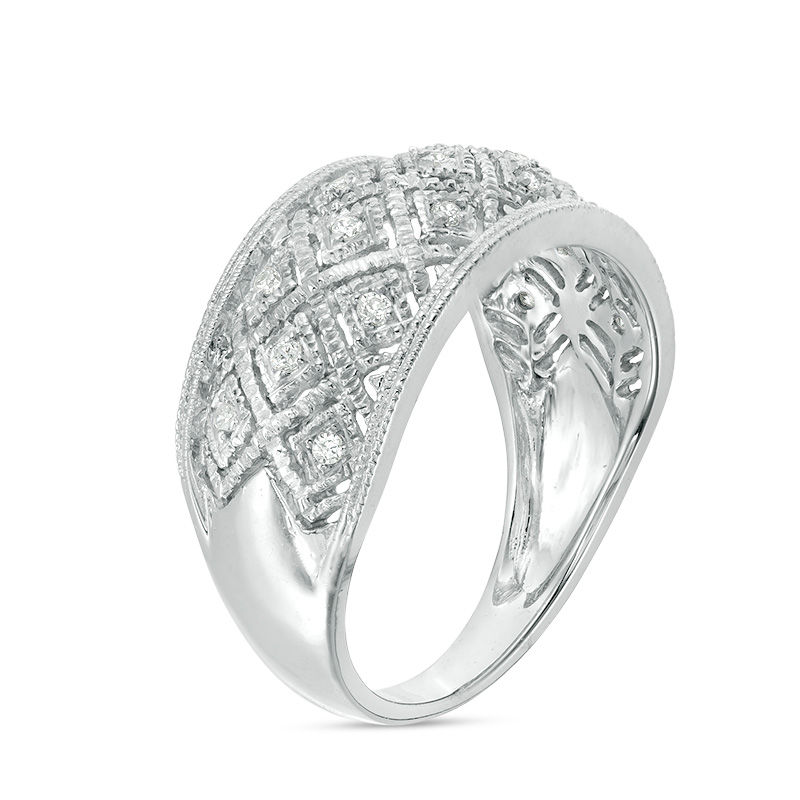 Main Image 2 of 0.085 CT. T.W. Diamond Lattice Vintage-Style Ring in Sterling Silver