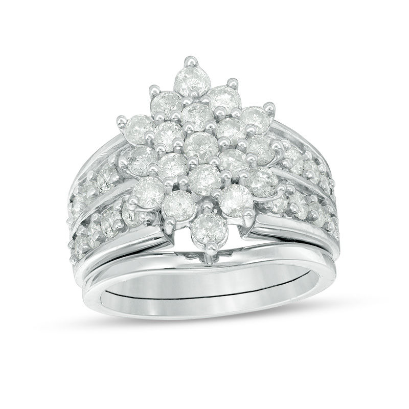 2.11 CT. T.W. Composite Diamond Marquise Sunburst Bridal Set in 10K White Gold