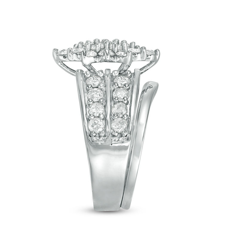 2.11 CT. T.W. Composite Diamond Marquise Sunburst Bridal Set in 10K White Gold