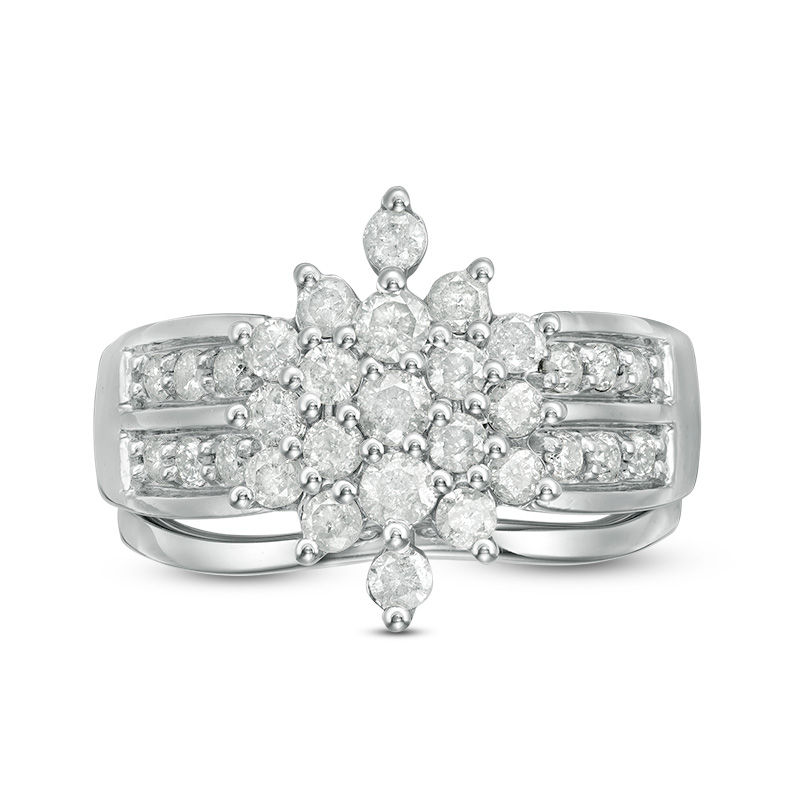 0.95 CT. T.W. Composite Diamond Marquise Sunburst Bridal Set in 10K White Gold