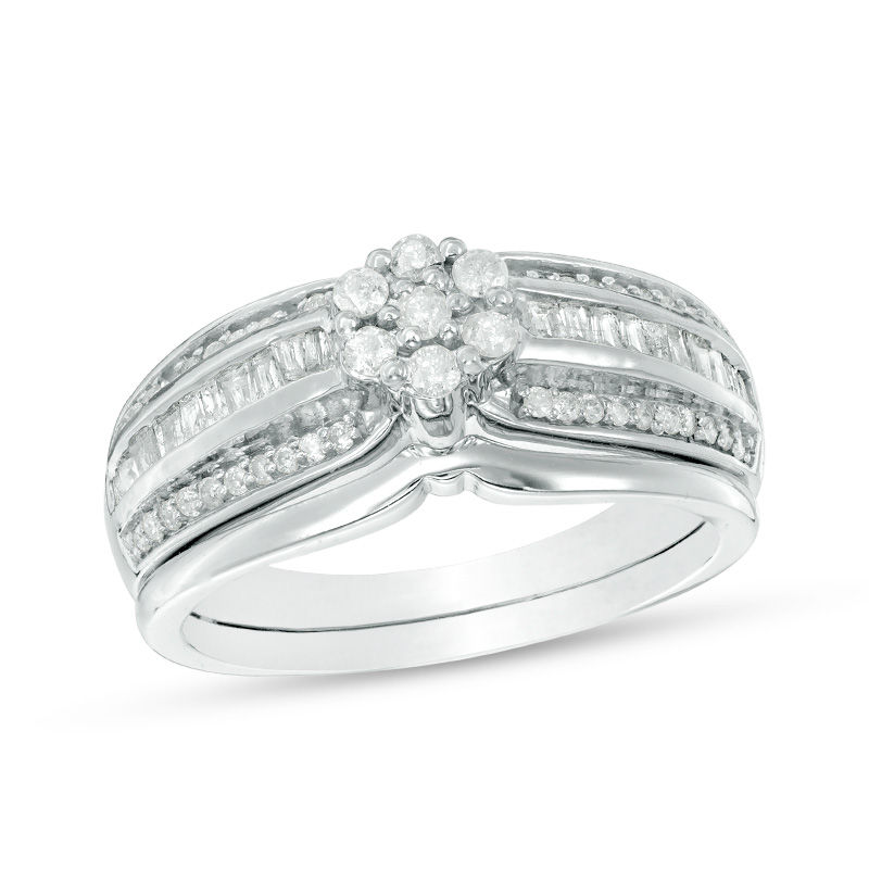 0.37 CT. T.W. Composite Diamond Multi-Row Bridal Set in 10K White Gold