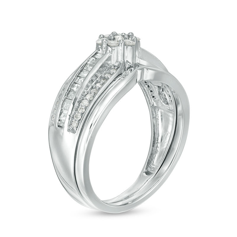 0.37 CT. T.W. Composite Diamond Multi-Row Bridal Set in 10K White Gold