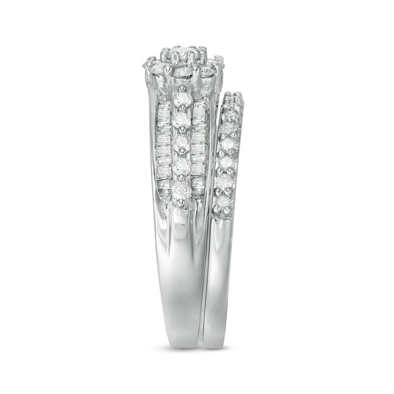 0.80 CT. T.W. Diamond Frame Multi-Row Bridal Set in 10K White Gold