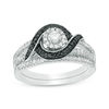 Thumbnail Image 0 of 0.45 CT. T.W. Enhanced Black and White Diamond Frame Bypass Swirl Bridal Set in 10K White Gold