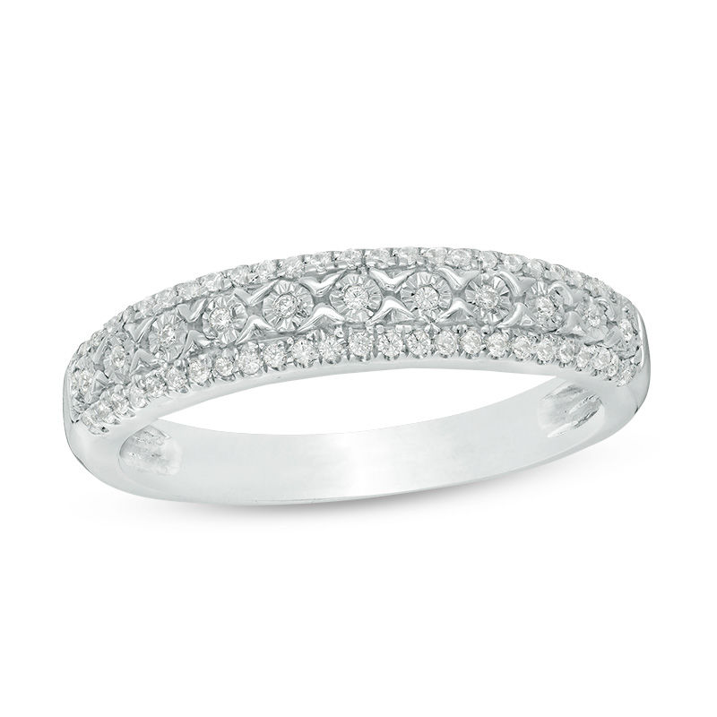 0.18 CT. T.W. Diamond Three Row Anniversary Band in Sterling Silver