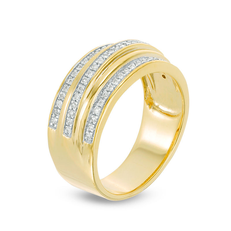 Main Image 2 of 0.23 CT. T.W. Diamond Alternating Three Row Band in 10K Gold