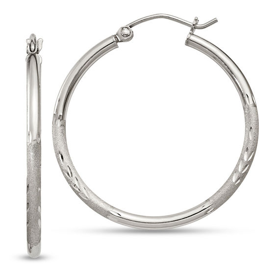 30.0mm Diamond-Cut and Satin Hoop Earrings in Sterling Silver