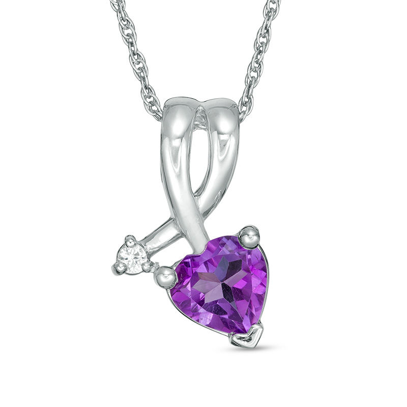 6.0mm Heart-Shaped Amethyst and Lab-Created White Sapphire Folded Arrow Pendant in Sterling Silver