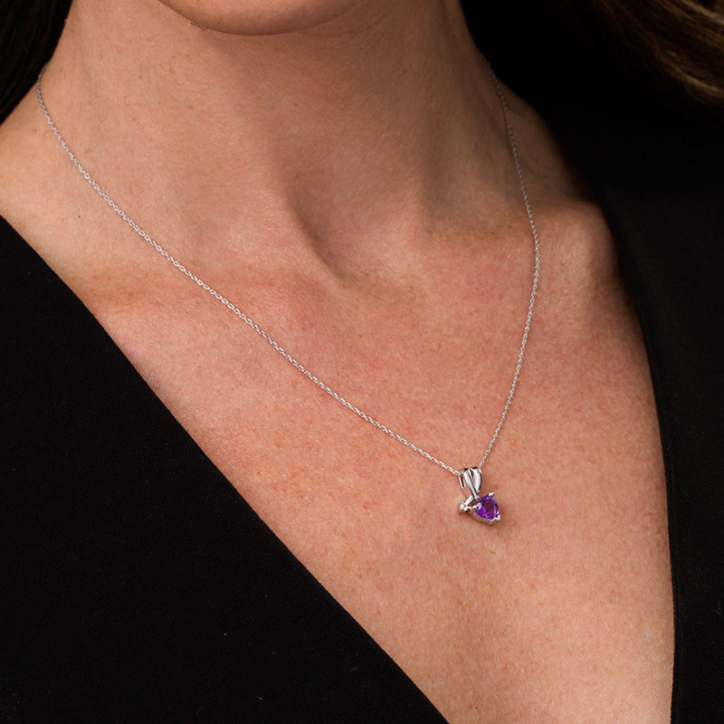 6.0mm Heart-Shaped Amethyst and Lab-Created White Sapphire Folded Arrow Pendant in Sterling Silver