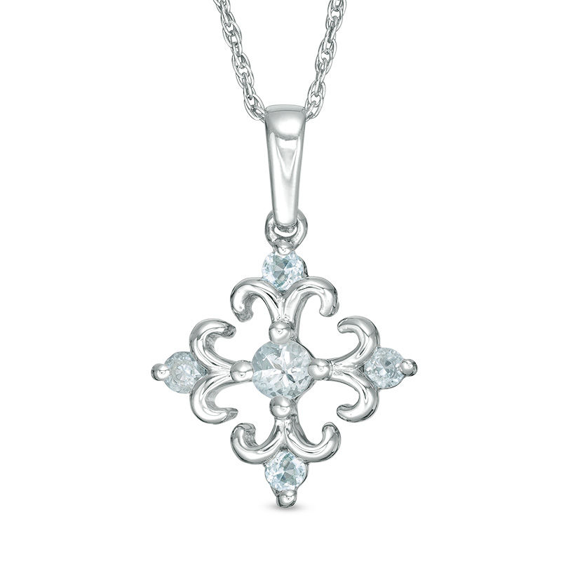 Aquamarine Square Fleur-de-Lis Pendant in Sterling Silver|Peoples Jewellers