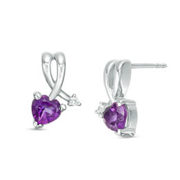5.0mm Heart-Shaped Amethyst and Lab-Created White Sapphire Folded Arrow Drop Earrings in Sterling Silver