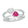 Thumbnail Image 0 of 5.0mm Heart-Shaped Lab-Created Ruby and White Sapphire Split Shank Orbit Ring in Sterling Silver