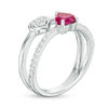 Thumbnail Image 1 of 5.0mm Heart-Shaped Lab-Created Ruby and White Sapphire Split Shank Orbit Ring in Sterling Silver
