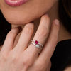 Thumbnail Image 2 of 5.0mm Heart-Shaped Lab-Created Ruby and White Sapphire Split Shank Orbit Ring in Sterling Silver