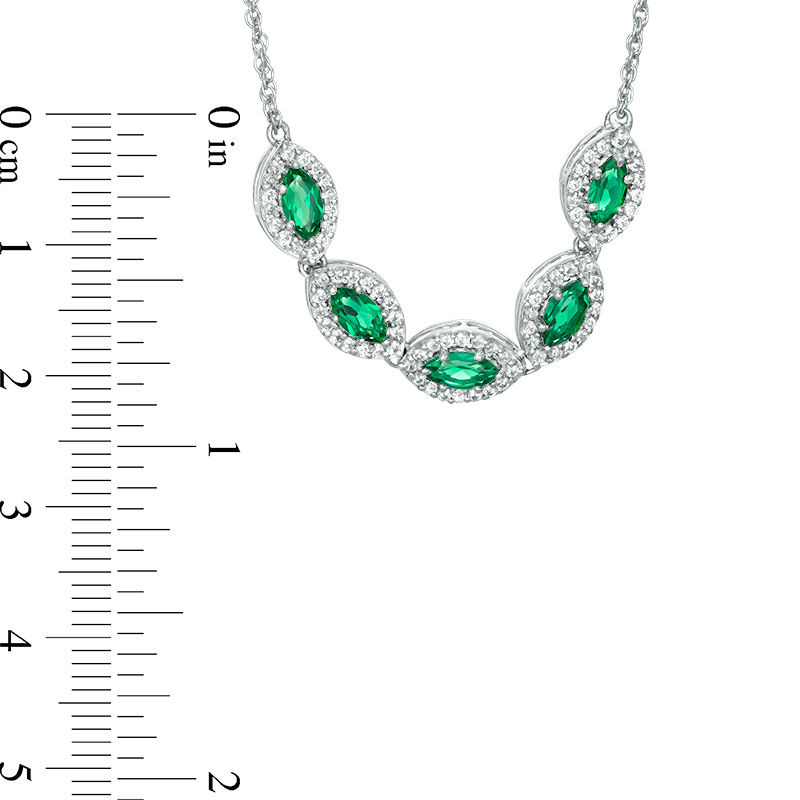 Marquise Lab-Created Emerald and White Sapphire Frame Five Stone Necklace in Sterling Silver