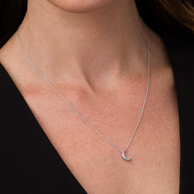 Main Image 3 of Aquamarine Crescent Moon Pendant in Sterling Silver