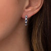 Thumbnail Image 3 of Lab-Created Blue Sapphire and 0.086 CT. T.W. Diamond Collar Three Stone Hoop Earrings in Sterling Silver