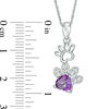 Thumbnail Image 2 of 6.0mm Heart-Shaped Amethyst and Lab-Created White Sapphire Paw Prints Pendant in Sterling Silver