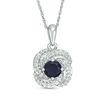 5.0mm Lab-Created Blue and White Sapphire Swirl Frame Pendant in Sterling Silver
