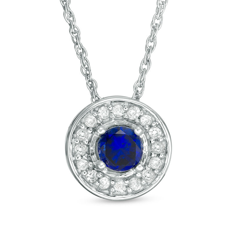 4.0mm Lab-Created Blue and White Sapphire Frame Pendant in Sterling Silver