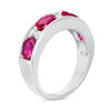 Thumbnail Image 1 of Oval Lab-Created Ruby and White Sapphire Alternating Band in Sterling Silver