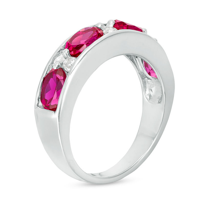 Oval Lab-Created Ruby and White Sapphire Alternating Band in Sterling Silver