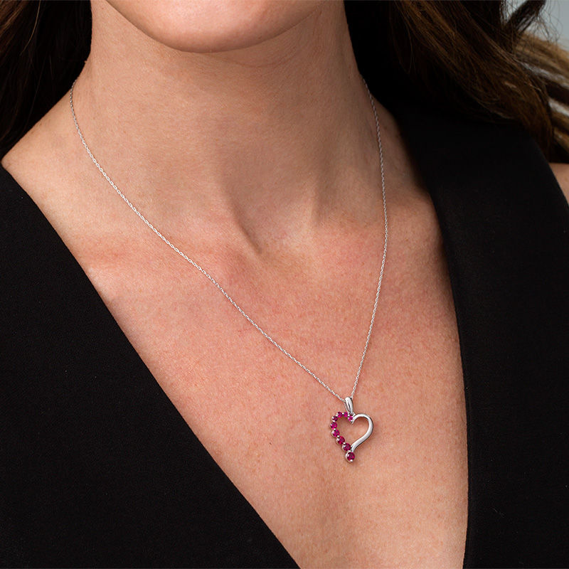 Journey Lab-Created Ruby Heart Pendant in Sterling Silver