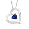 6.0mm Heart-Shaped Lab-Created Blue Sapphire and Diamond Accent Tilted Heart Pendant in Sterling Silver