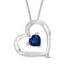 Thumbnail Image 0 of 6.0mm Heart-Shaped Lab-Created Blue Sapphire and Diamond Accent Tilted Heart Pendant in Sterling Silver