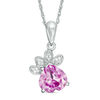 Thumbnail Image 1 of 8.0mm Heart-Shaped Lab-Created Pink Sapphire and 0.041 CT. T.W. Diamond Paw Print Pendant in Sterling Silver