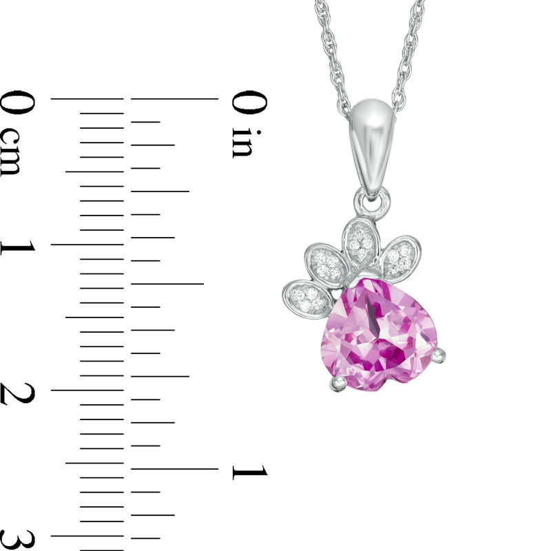 8.0mm Heart-Shaped Lab-Created Pink Sapphire and 0.041 CT. T.W. Diamond Paw Print Pendant in Sterling Silver