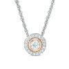 Thumbnail Image 1 of Aquamarine and 0.086 CT. T.W. Diamond Frame Pendant in Sterling Silver and 10K Rose Gold