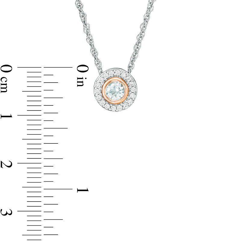 Aquamarine and 0.086 CT. T.W. Diamond Frame Pendant in Sterling Silver and 10K Rose Gold