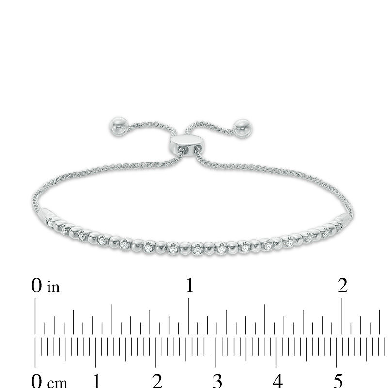 Main Image 2 of 0.15 CT. T.W. Diamond Alternating Ball Bolo Bracelet in 10K White Gold - 9.5"