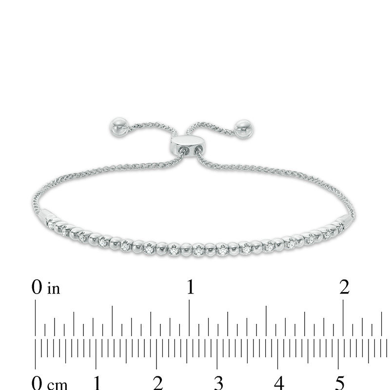 0.15 CT. T.W. Diamond Alternating Ball Bolo Bracelet in 10K White Gold - 9.5"