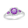 Thumbnail Image 1 of 6.0mm Amethyst and 0.18 CT. T.W. Diamond Scallop Frame Ring in Sterling Silver