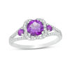 Thumbnail Image 0 of 6.0mm Amethyst and 0.18 CT. T.W. Diamond Scallop Frame Ring in Sterling Silver