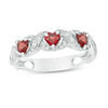 Thumbnail Image 0 of Heart-Shaped Garnet and Lab-Created White Sapphire Braided Vintage-Style Ring in Sterling Silver