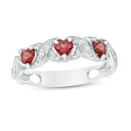 Heart-Shaped Garnet and Lab-Created White Sapphire Braided Vintage-Style Ring in Sterling Silver