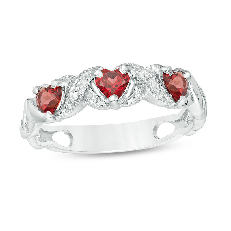 Heart-Shaped Garnet and Lab-Created White Sapphire Braided Vintage-Style Ring in Sterling Silver|Peoples Jewellers