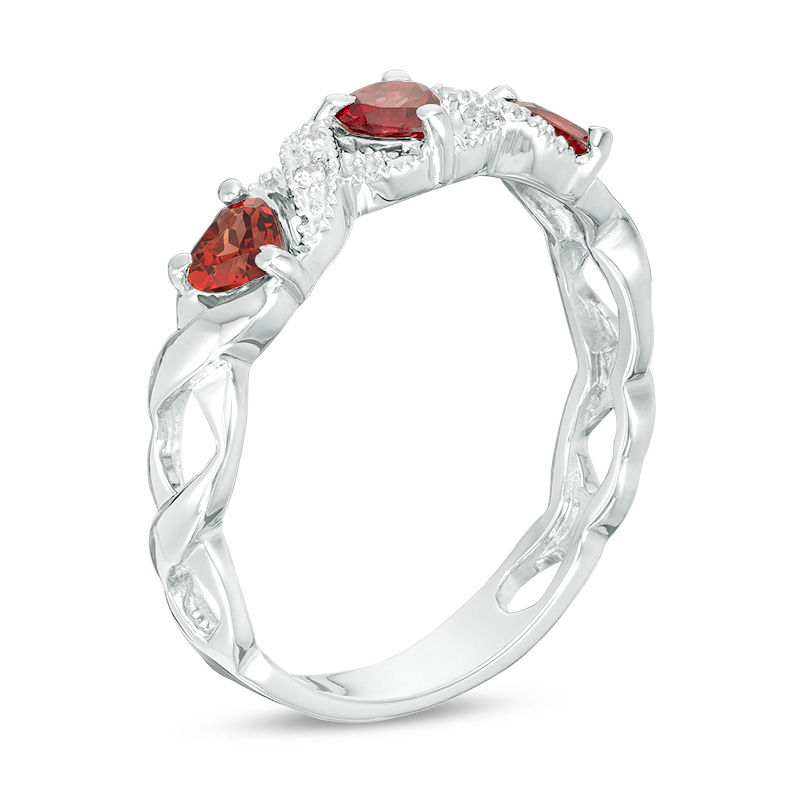 Main Image 2 of Heart-Shaped Garnet and Lab-Created White Sapphire Braided Vintage-Style Ring in Sterling Silver