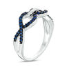 Thumbnail Image 1 of Lab-Created Blue and White Sapphire Interlocking Ring in Sterling Silver