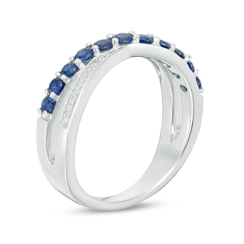 Lab-Created Blue Sapphire and Diamond Accent Criss-Cross Ring in Sterling Silver|Peoples Jewellers