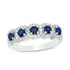 Thumbnail Image 0 of Lab-Created Blue and White Sapphire Frame Five Stone Ring in Sterling Silver