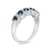 Thumbnail Image 1 of Lab-Created Blue and White Sapphire Frame Five Stone Ring in Sterling Silver