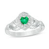 Thumbnail Image 0 of 4.0mm Heart-Shaped Lab-Created Emerald and White Sapphire Claddagh Ring in Sterling Silver