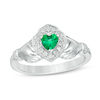 4.0mm Heart-Shaped Lab-Created Emerald and White Sapphire Claddagh Ring in Sterling Silver