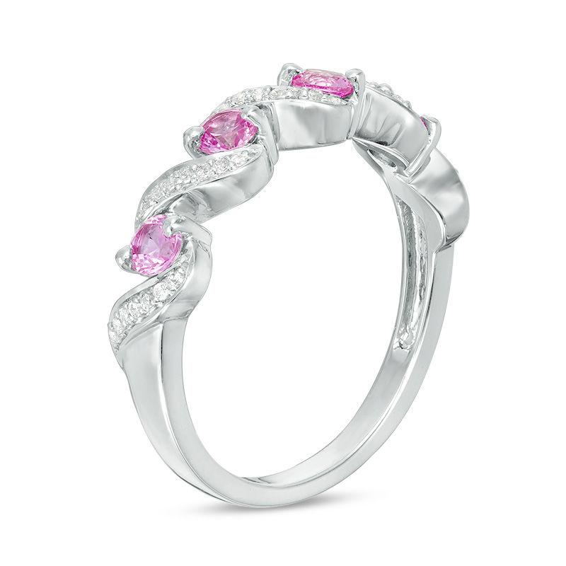 Lab-Created Pink Sapphire and 0.087 CT. T.W. Diamond Cascading Band in Sterling Silver
