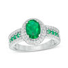 Thumbnail Image 0 of Oval Lab-Created Emerald and White Sapphire Frame Ring in Sterling Silver